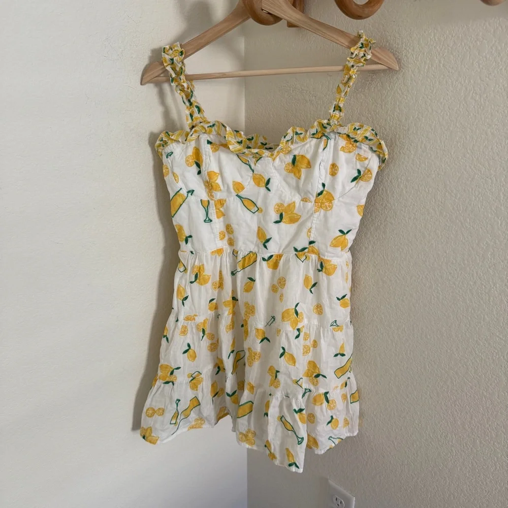 Show me your MUMU Jolene mini dress limoncello embroidery ruffled size M - Picture 3 of 11